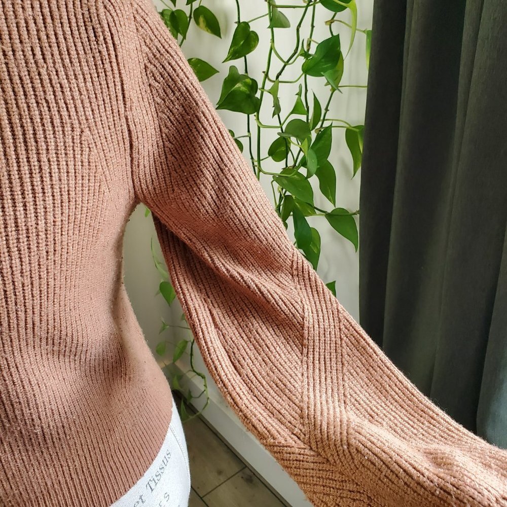 ZARA | Turtleneck Tapered Sleeve Ribbed Bodice Warm Brown Sweater (Size S) - Picture 4 of 8